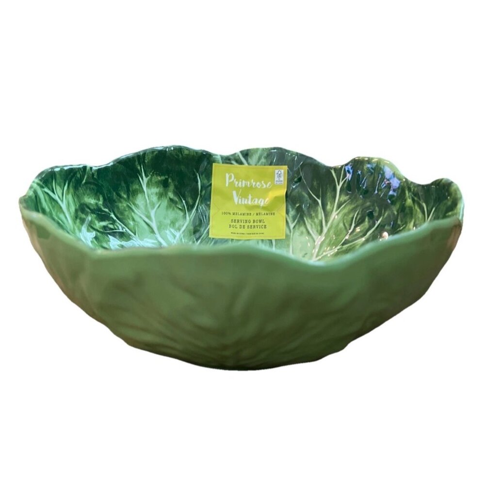 Primrose Vintage Green Cabbage Leaf Melamine Serving Bowl‎ - 10” - NEW